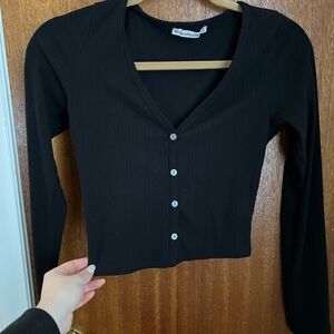 Abercrombie & Fitch Black V Neck Long Sleeve Shirt
